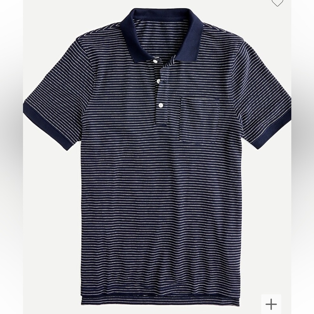 J. CREW NAVY BLUE / WHITE STRIPPED STRETCH PIQUE POLO SIZE M
